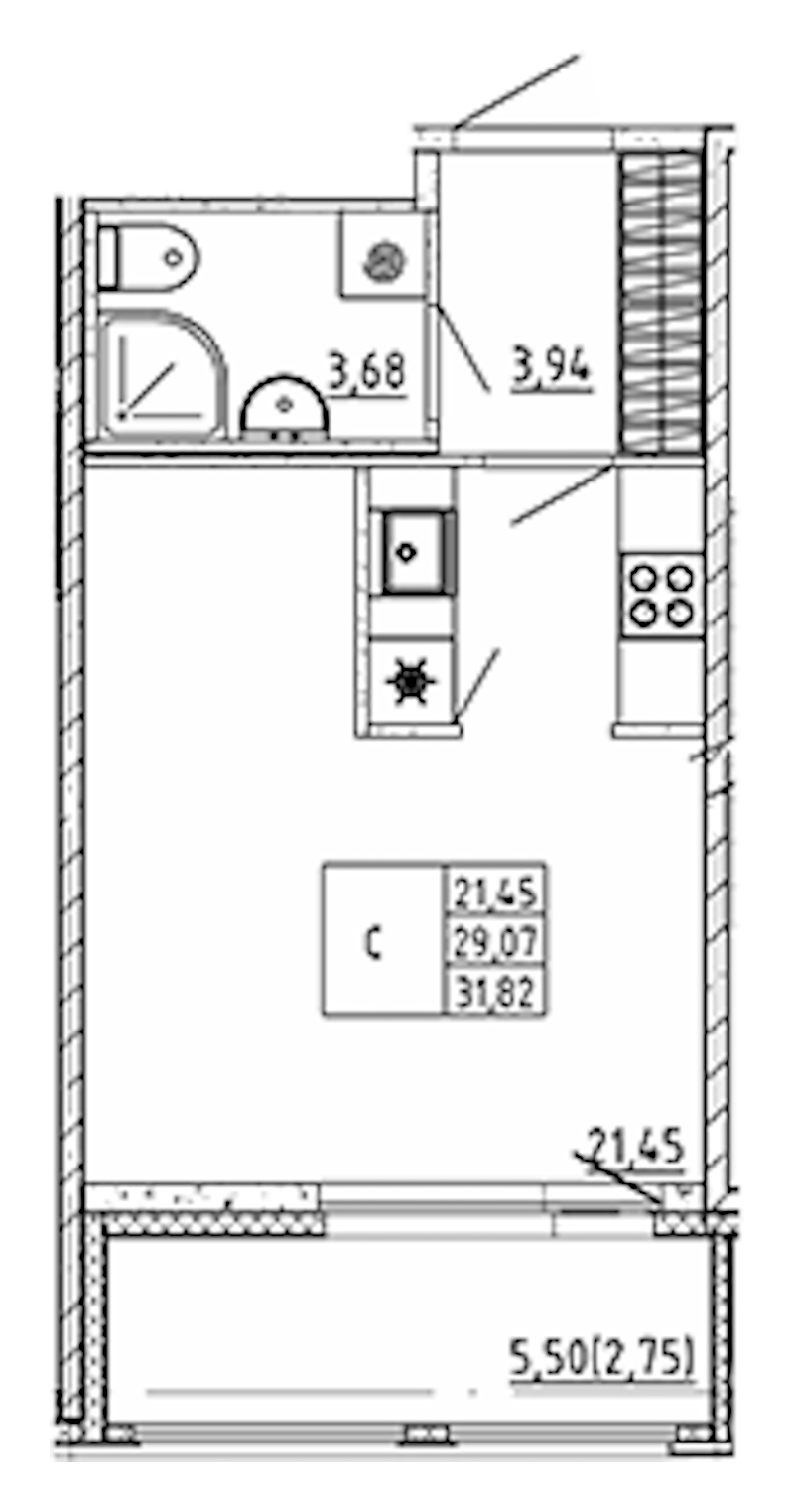Квартира студия 31.82 м², 6/12 эт., ЖК «UP! Квартал Воронцовский»